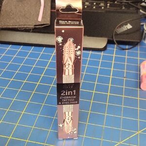 RMT 2-in-1 Eyebrow Tattoo & Eyeliner Dark Brown 1g Rhinestone Encrusted Tube New